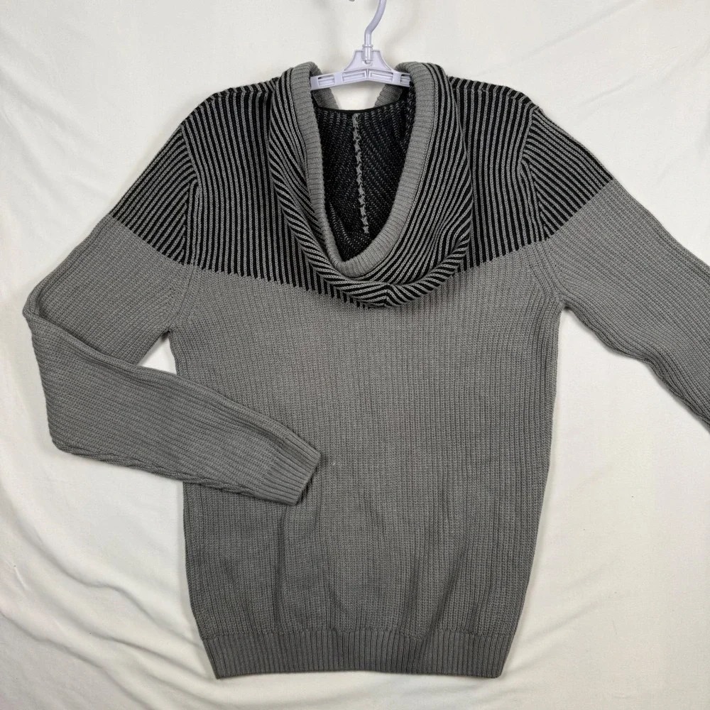 INC International Concepts Mens Heather Grey Striped Hooded Sweater L